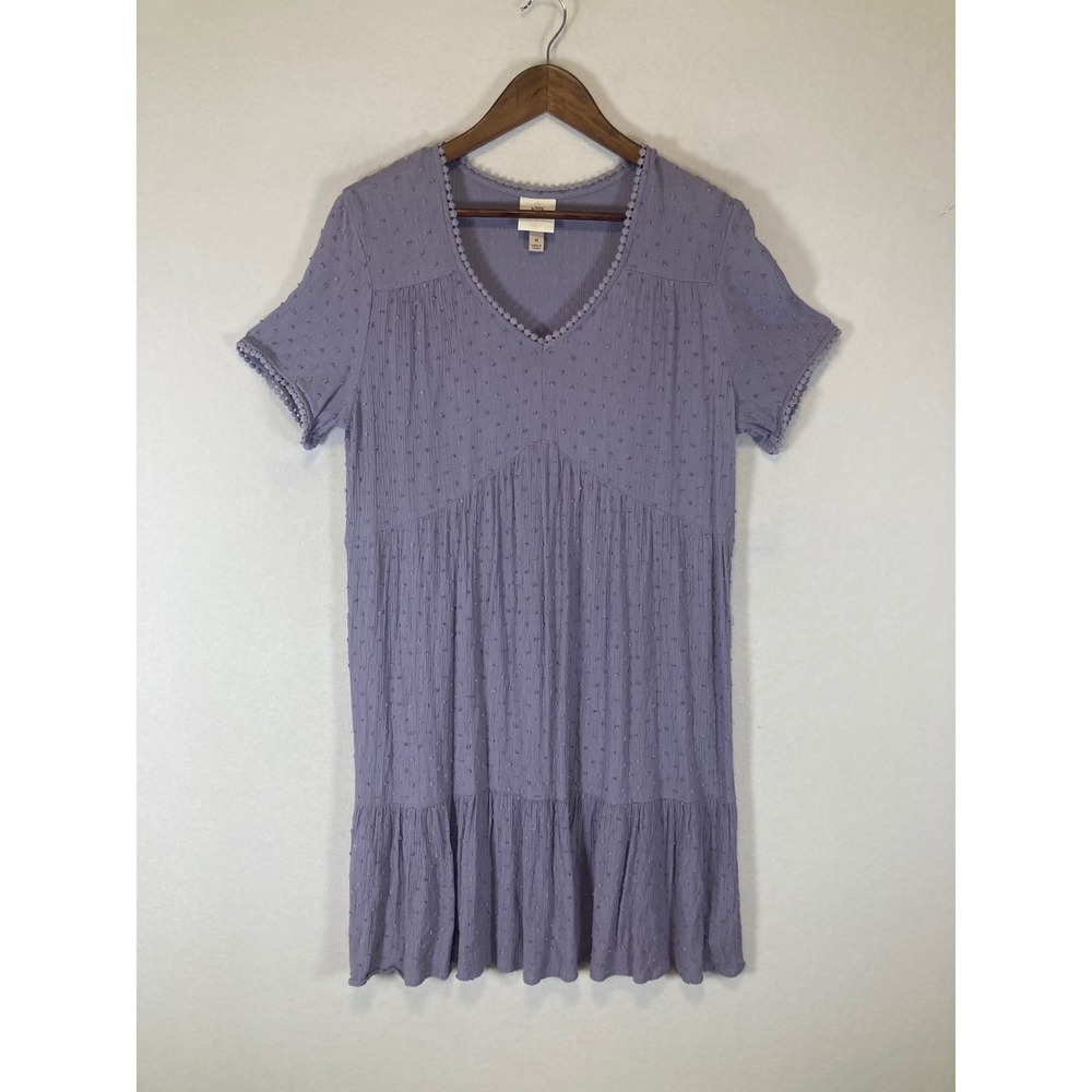 Boho Cottagecore Knox‎ Rose Womens Medium Purple Swiss Dot Tiered Mini Dress